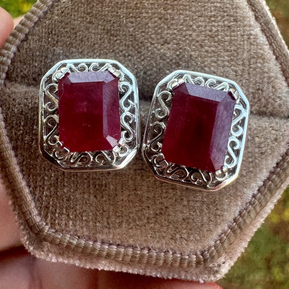 Estate Ruby and Sterling Silver Earrings - Picture 13 of 15